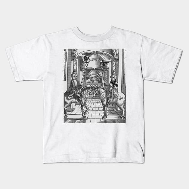 Armored knights in a medieval setting Kids T-Shirt by Marccelus